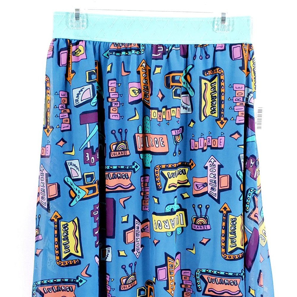 Lularoe Lola Skirt Women's M Multicolor All Over Lularoe Logo Road Signs Print